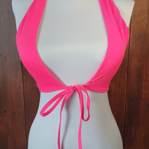 Aerie Scoop Bikini *TOP ONLY* S|P Hot Pink Tie Front Halter Top Tie Two Ways - Picture 4 of 16